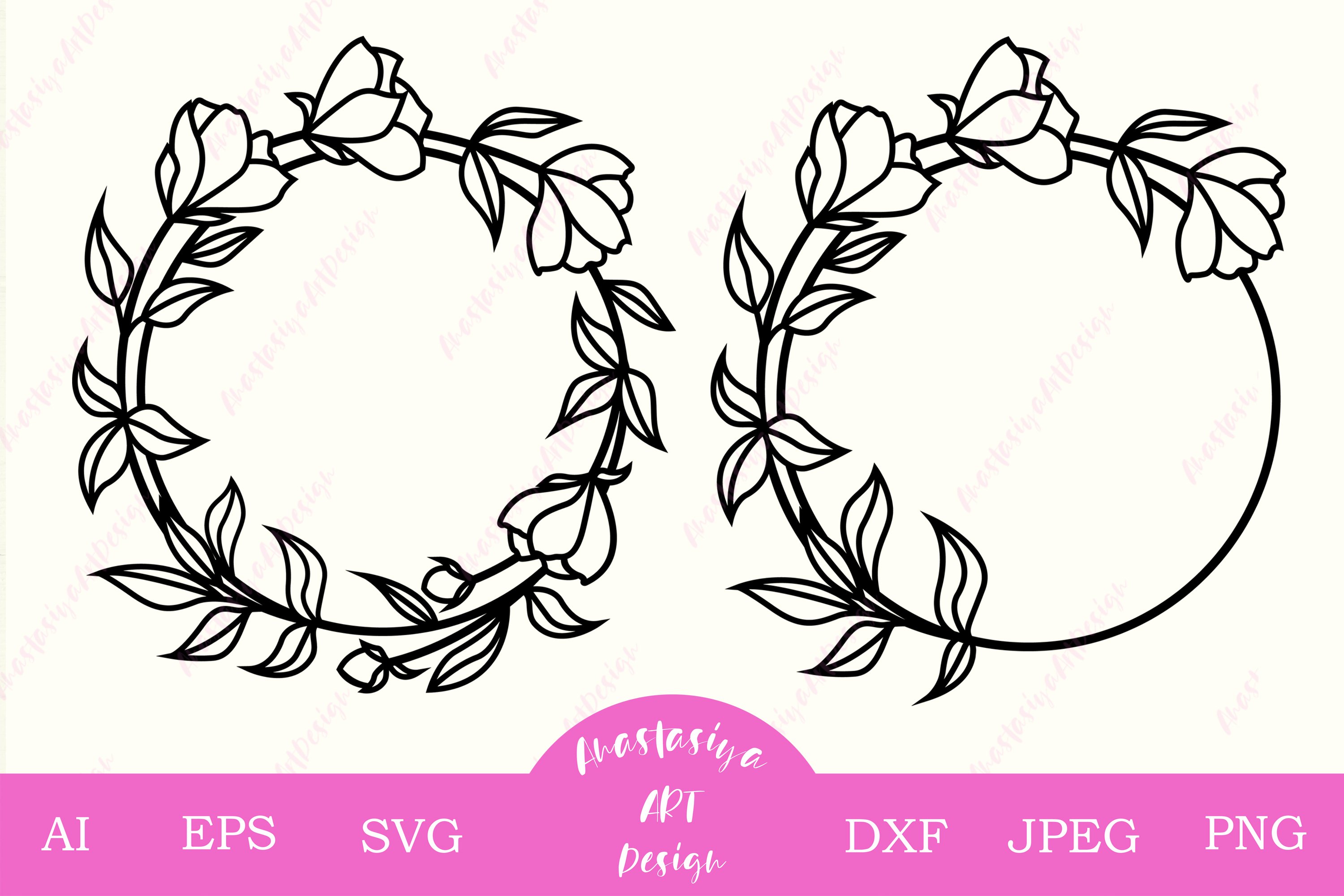 Flower monogram frame svg cut file, Circle floral wreath (558140) | Cut