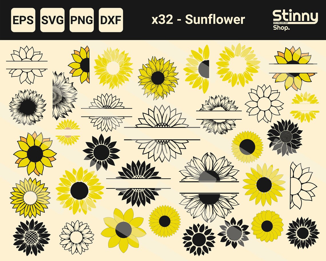 Sunflower Bundle Silhouette Sunflower Clipart Svg Half - Etsy