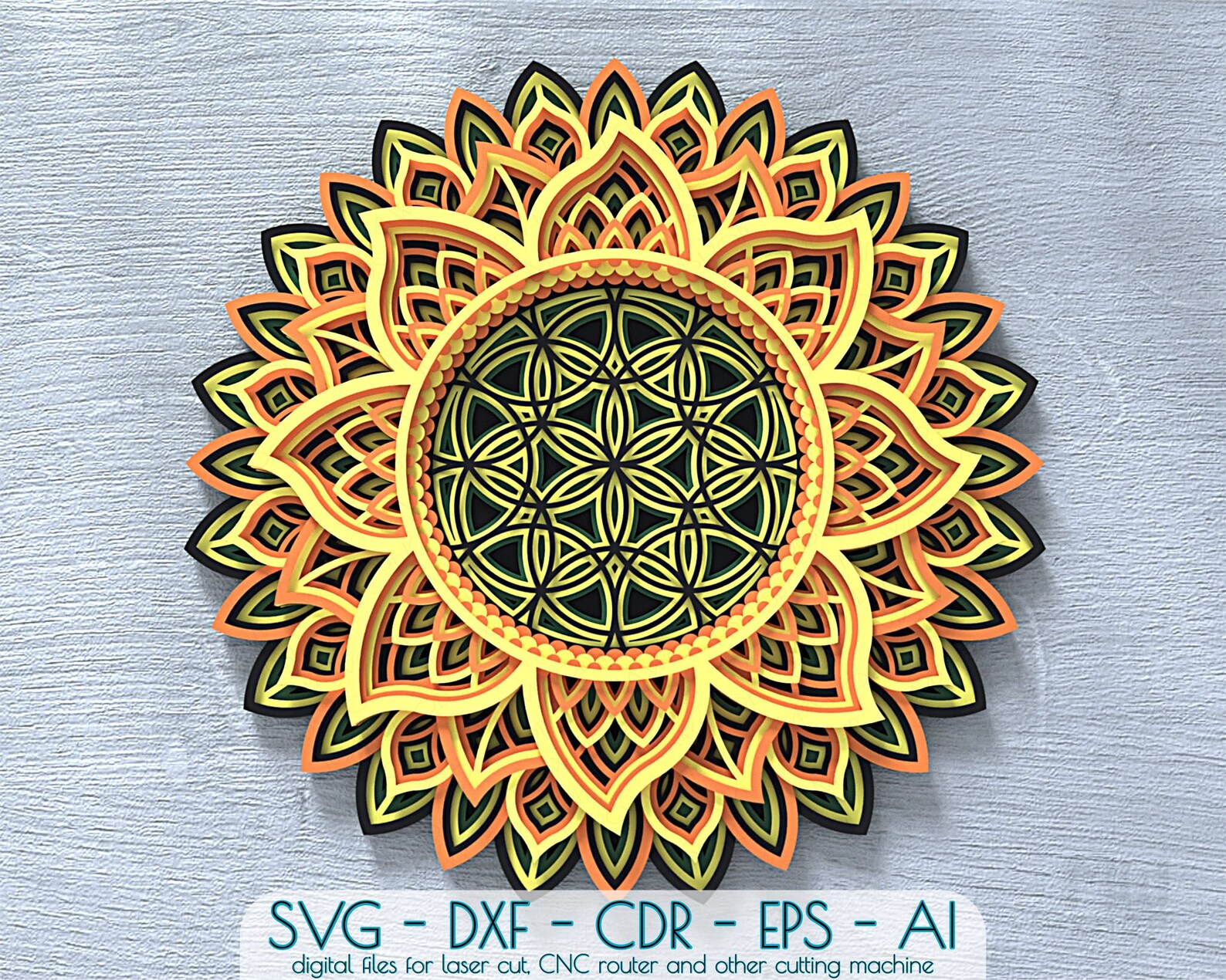 3D SVG Sunflower Mandala Layered Sunflower SVG cut file | Etsy