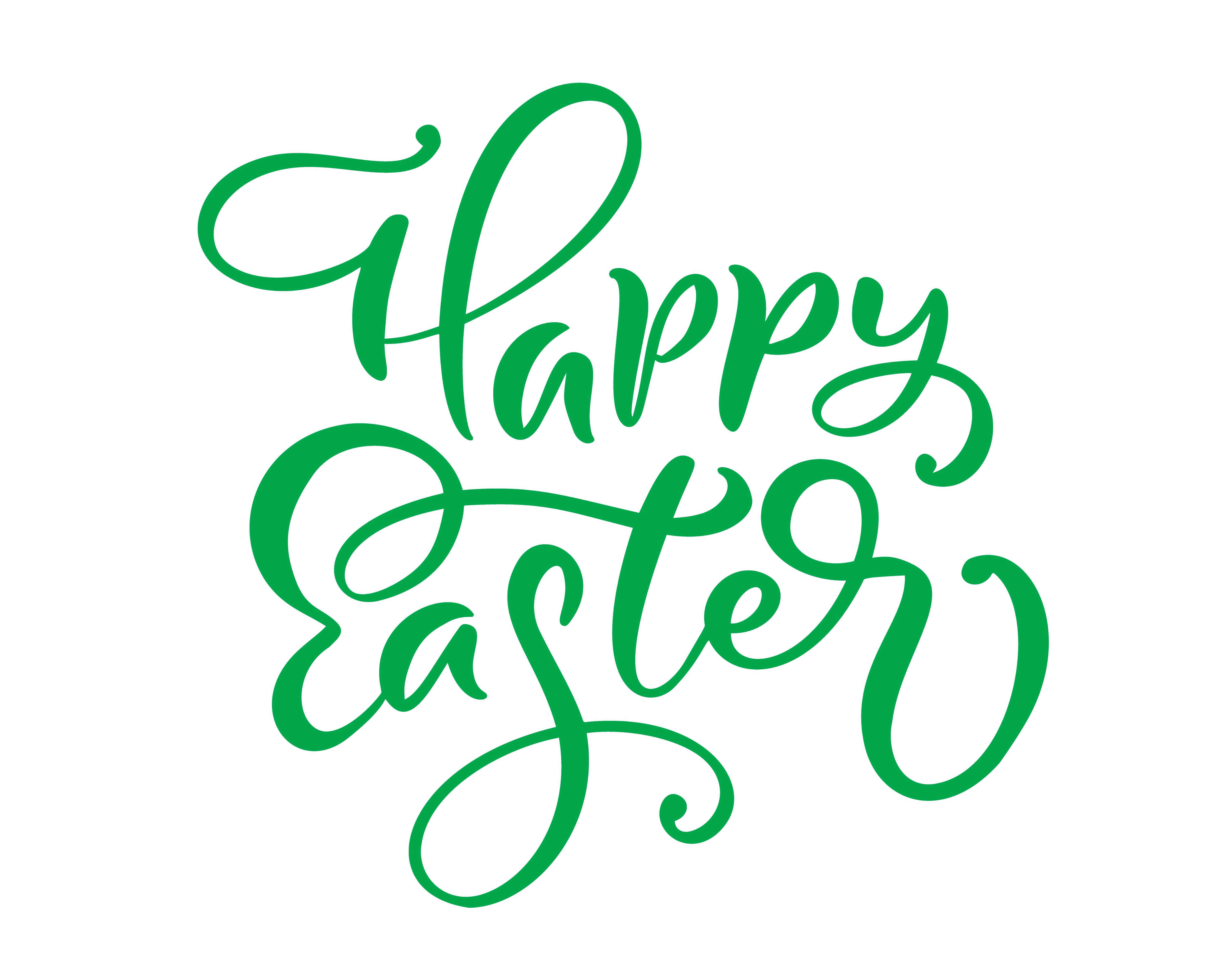 Green Happy Easter handwritten lettering. Happy Easter typography